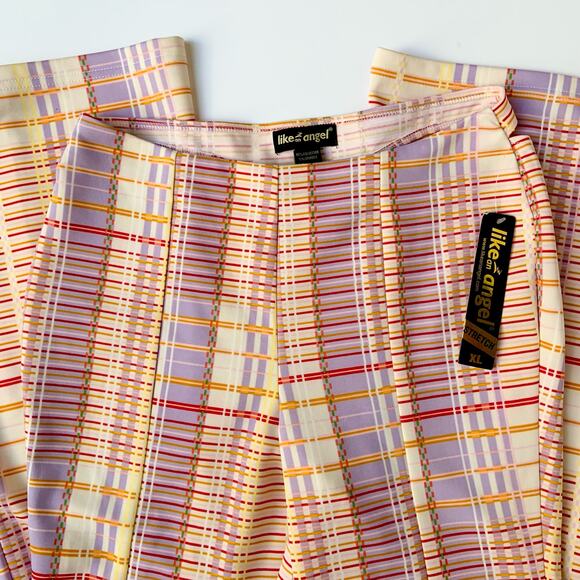 Y2K Like an Angel Plaid Cut out Butt Multicolored Flared Pants Women's sz XL NWT - Picture 5 of 10